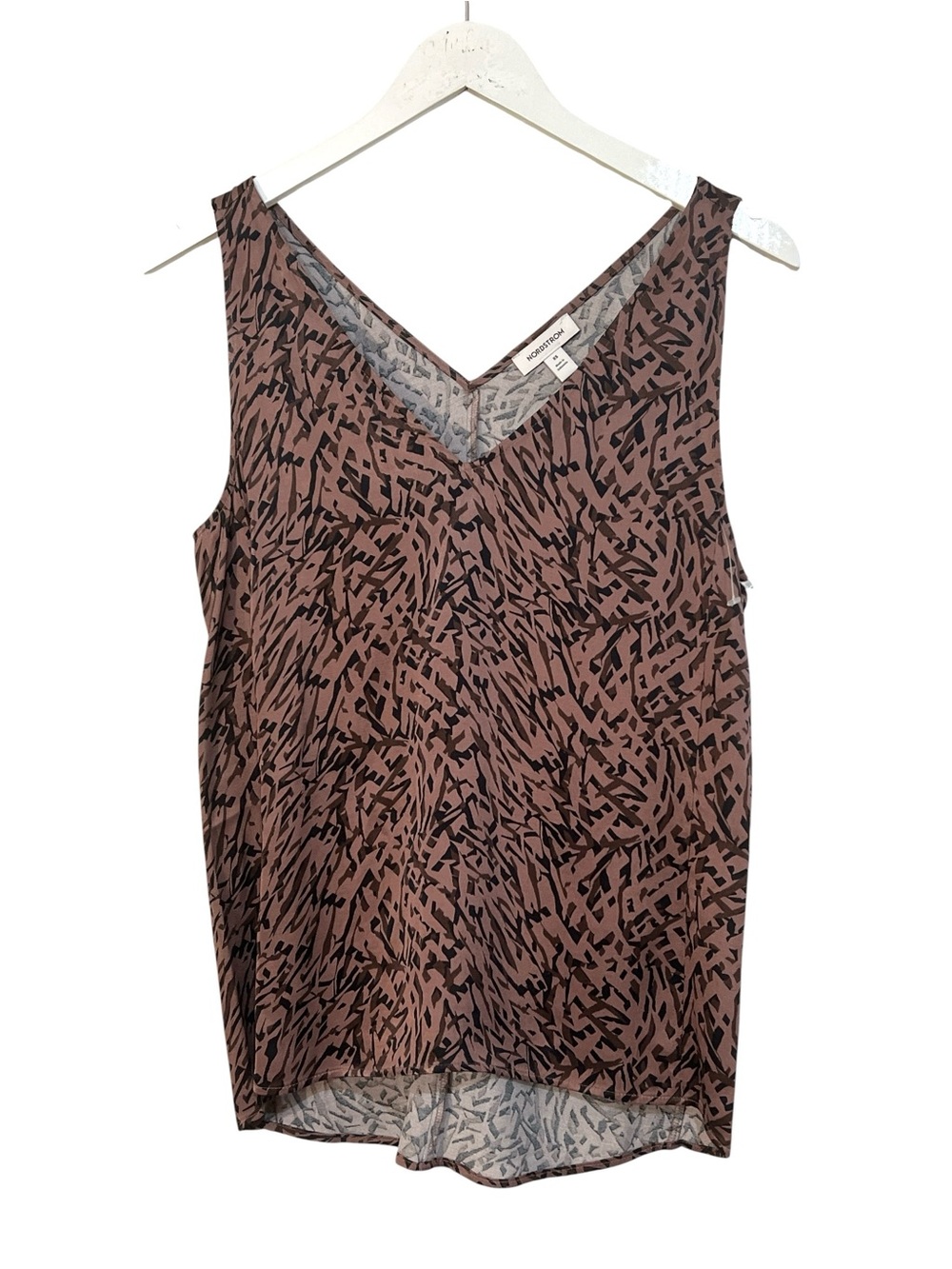 Nordstrom Sleeveless V-Neck Blouse Brown Abstract Print Size XS